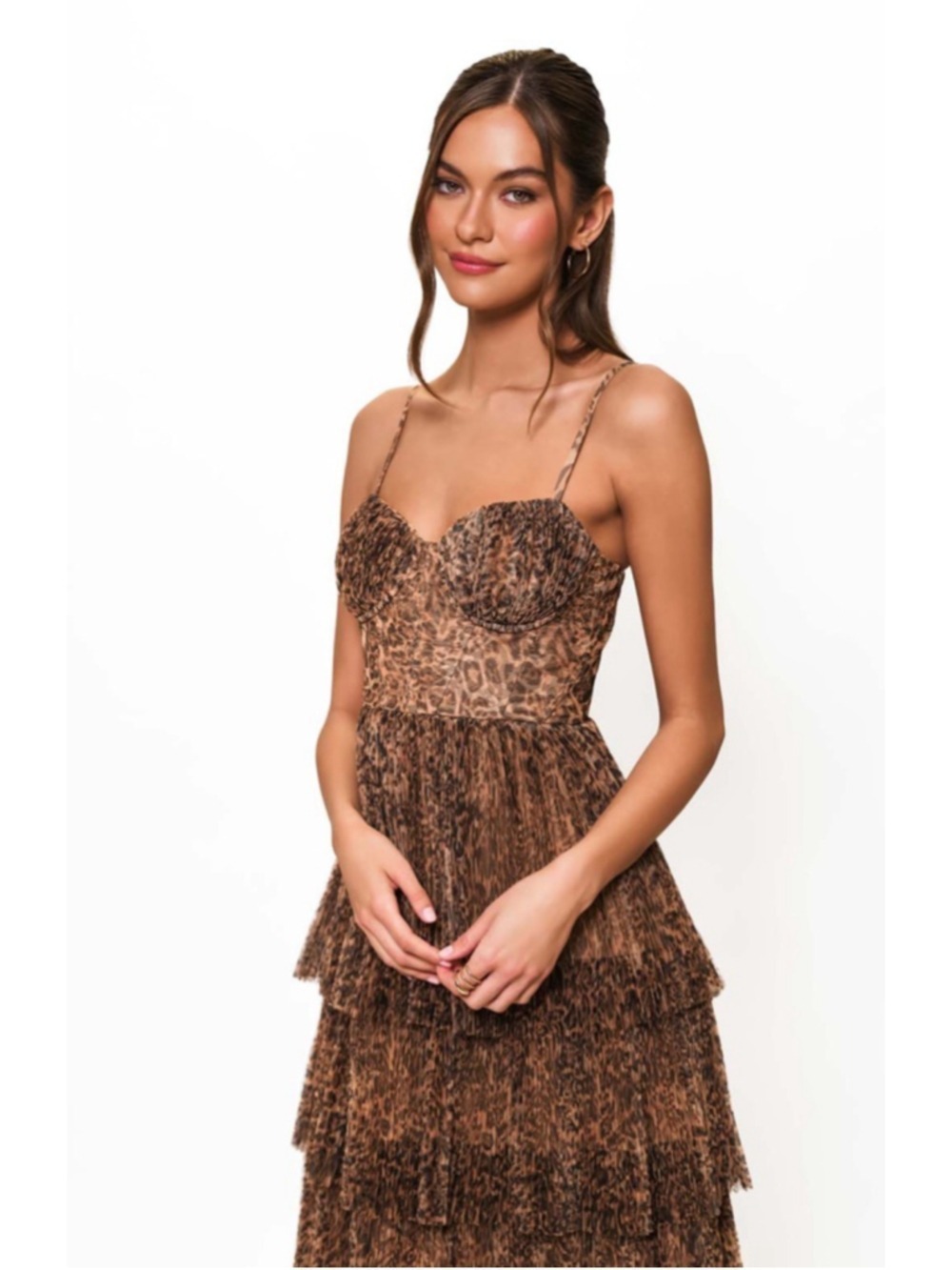 Women's Hutch Brown Black Leopard Print Tiered Midi Dress Size 4 - Picture 8 of 8